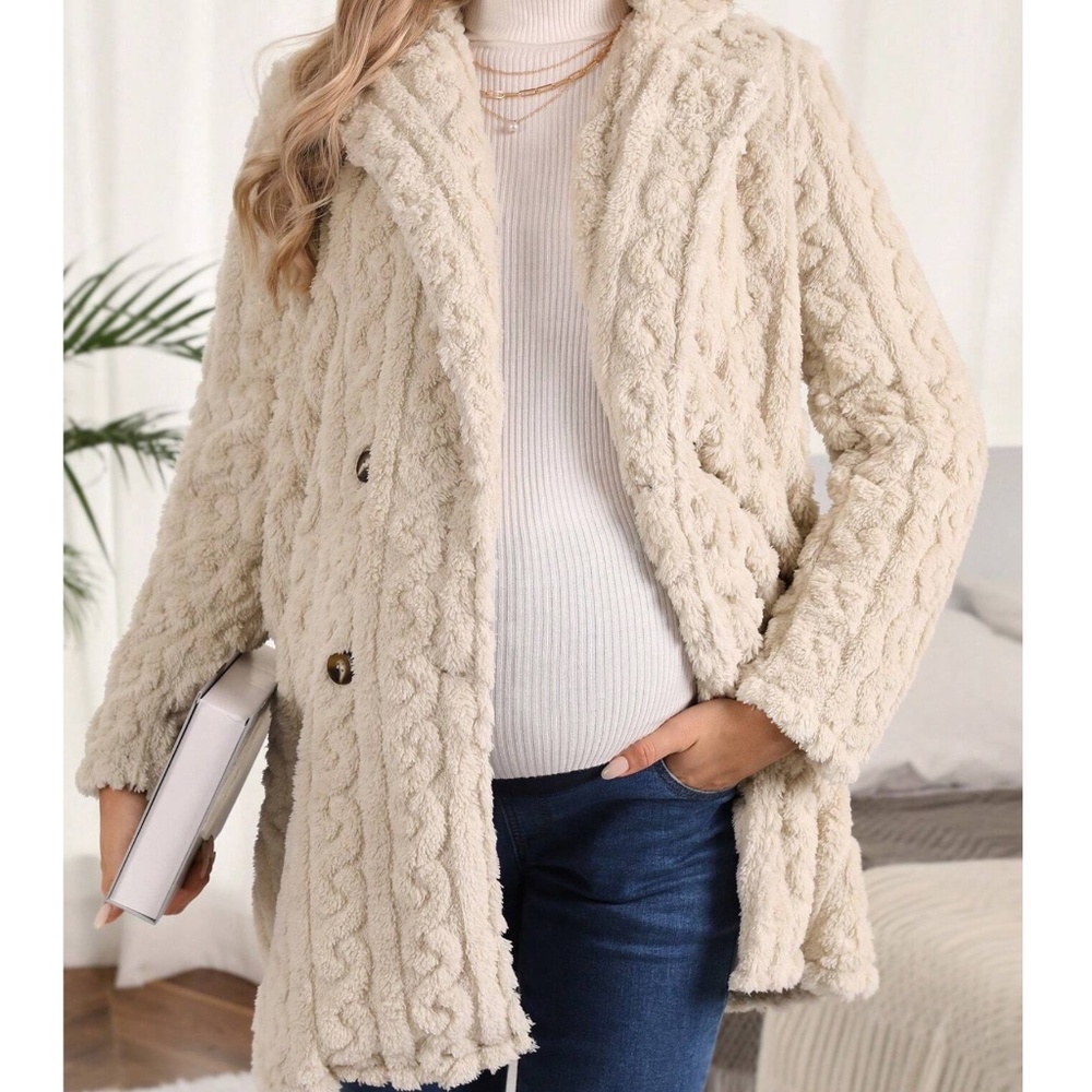 Maternity Teddy Button up Soft Jacket Coat - Picture 3 of 4